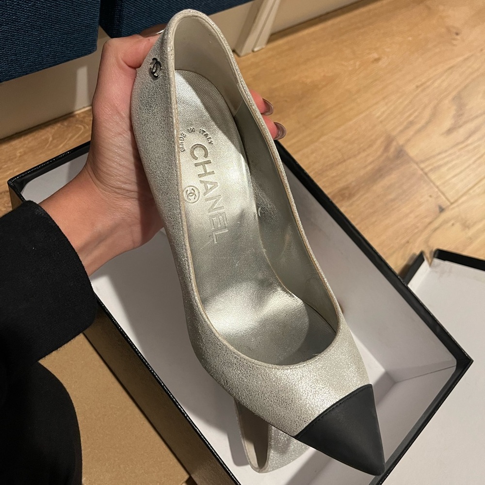 Chanel silver heels
